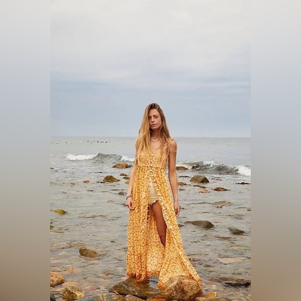 Free People Molly Jo Floral MIDI Dress — Golden Combo (XS) - Picture 3 of 13
